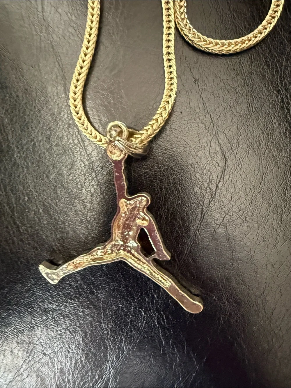 Gold Tone Pavé Jumpman-Style Pendant Necklace - Men's Jewelry